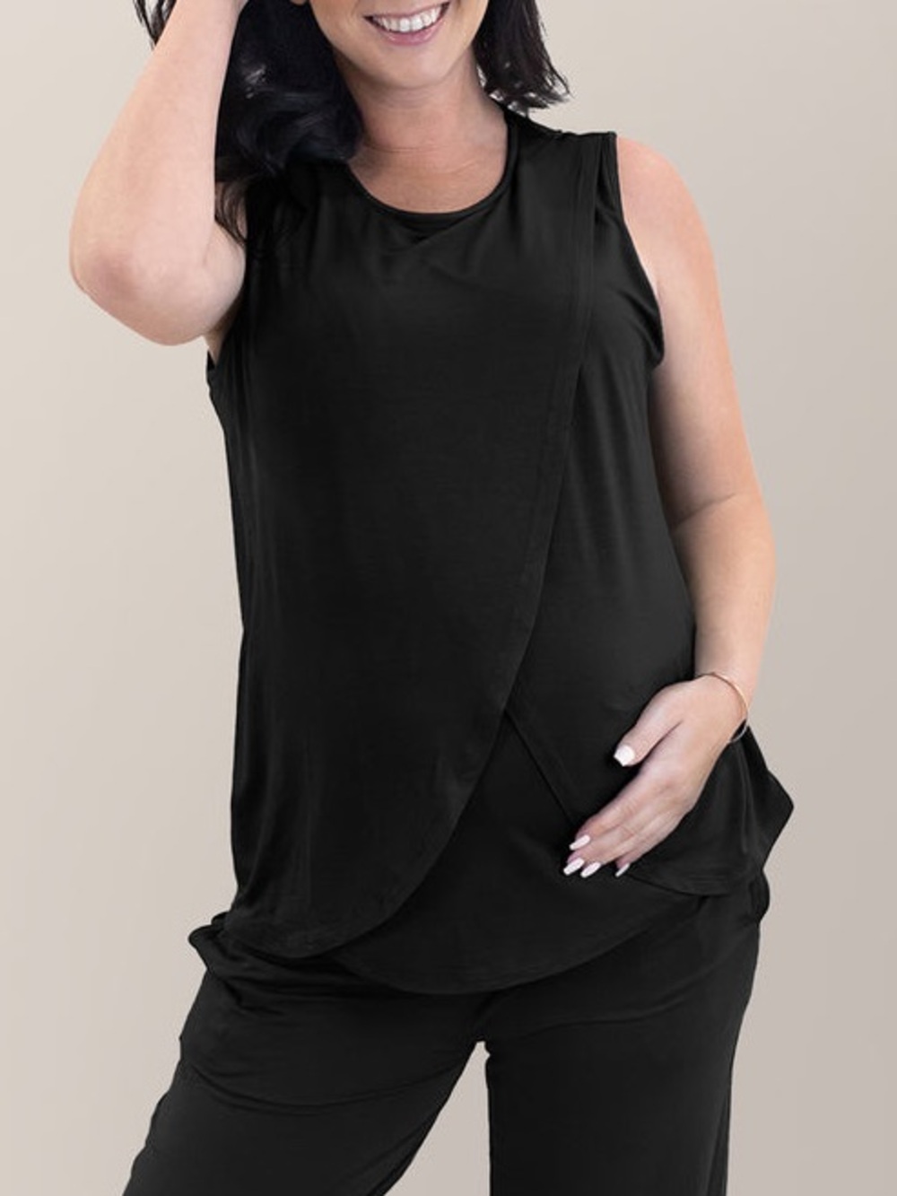 Kindred Bravely Tulip Hem Nursing Tank Black Criss Cross Front Breastfeeding L